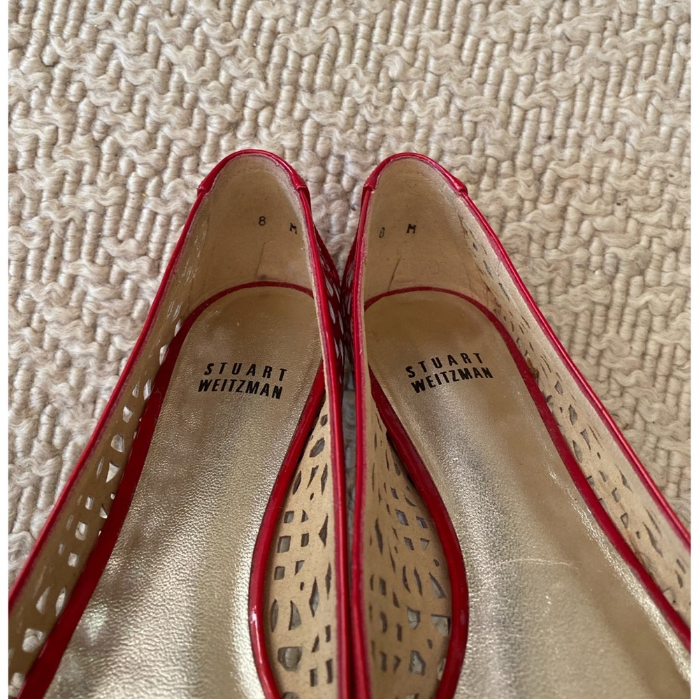 Stuart Weitzman Lasercut Ballet Flats in Red - 8 - Picture 8 of 9